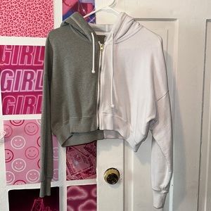 Gray & White Cropped Hoodie